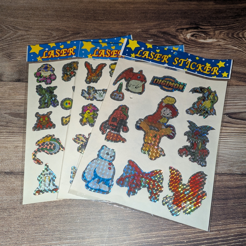 Vintage Digimon Laser Stickers Agumon 3 Sheets